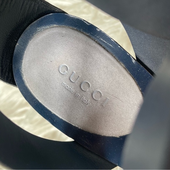 GUCCI Leather Suede Calfskin Candy Blue Marine Crossover Strap Heeled Sandals 38 - Picture 7 of 12